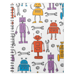 Cuaderno Robots de garabatos. Patrón sin foco. Personalizad