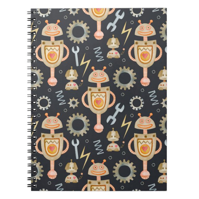 Cuaderno Robots de patrones sin costura de acuarela (Frente)