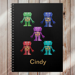 Cuaderno Robots multicolores divertidos con el nombre del n