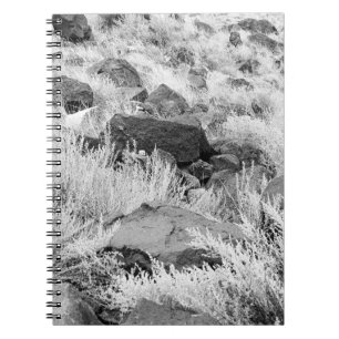 Cuaderno Rocas de lava basáltica en foto de desierto, negro
