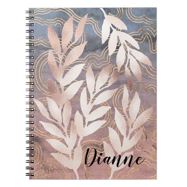 Cuaderno Rociados de hoja de oro rosa sobre fondo abstracto (Frente)
