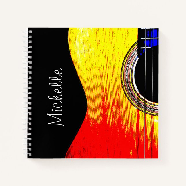 Cuaderno Rock and Roll Monograma Guitarra Roja y Amarilla (Anverso)