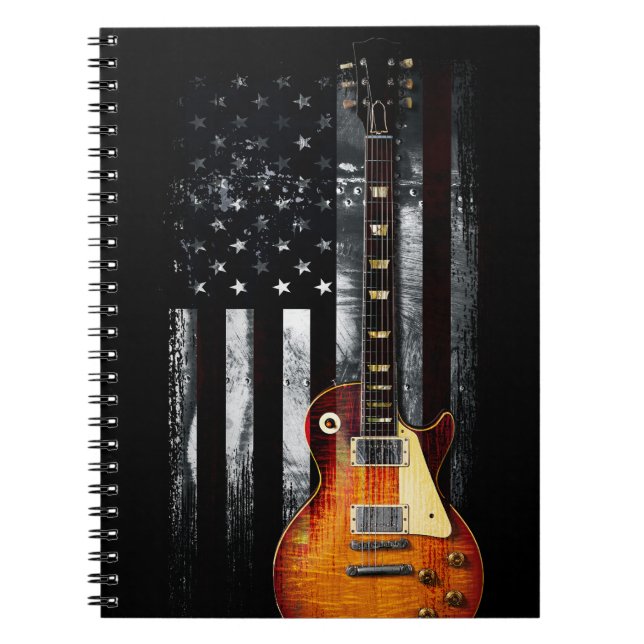 Cuaderno Rock Retro N Roll Bandera Estadounidense Guitarra (Frente)