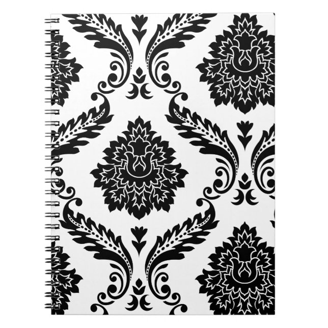 Cuaderno Rococo Damask Patrón Grande Desplazado Negro sobre (Frente)