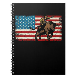 Cuaderno Rodeo Bull Rider Patriótico Bandera Americana Vaq