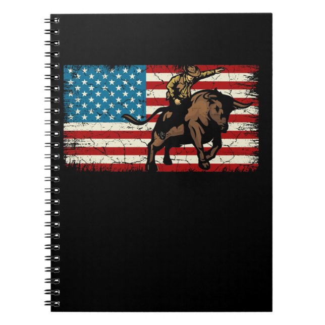 Cuaderno Rodeo Bull Rider Patriótico Bandera Americana Vaqu (Frente)