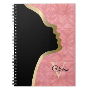 Cuaderno Rodillo Rosa Negro Y Rostro De Oro