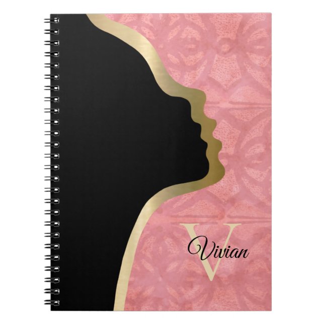 Cuaderno Rodillo Rosa Negro Y Rostro De Oro (Frente)
