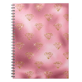 Cuaderno Rojas Claro de Hoja y Diamantes de Purpurina Dorad