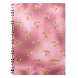 Cuaderno Rojas Claro de Hoja y Diamantes de Purpurina Dorad