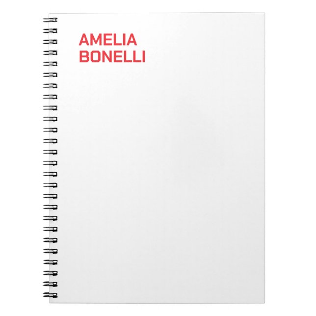 Cuaderno Rojo Audaz Moderno Nombre Minimalista Profesional (Frente)