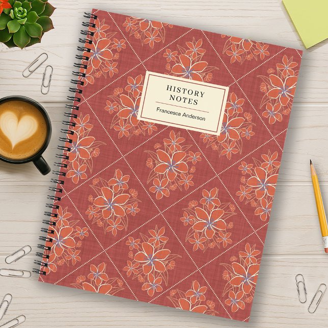 Cuaderno Rojo Boho Chic Lino Texturizado Floral Universidad (Subido por el creador)