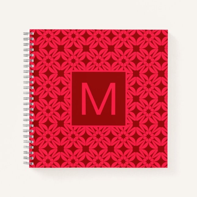 Cuaderno Rojo Brillante con Estampado Ornamentado y Monogra (Anverso)
