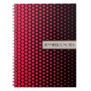 Cuaderno Rojo Carmesí Lunares Elegante Moderno Negro