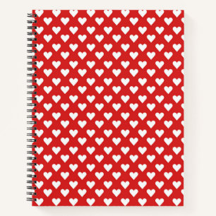 CUADERNO ROJO CON FILAS DE CORAZONES BLANCOS