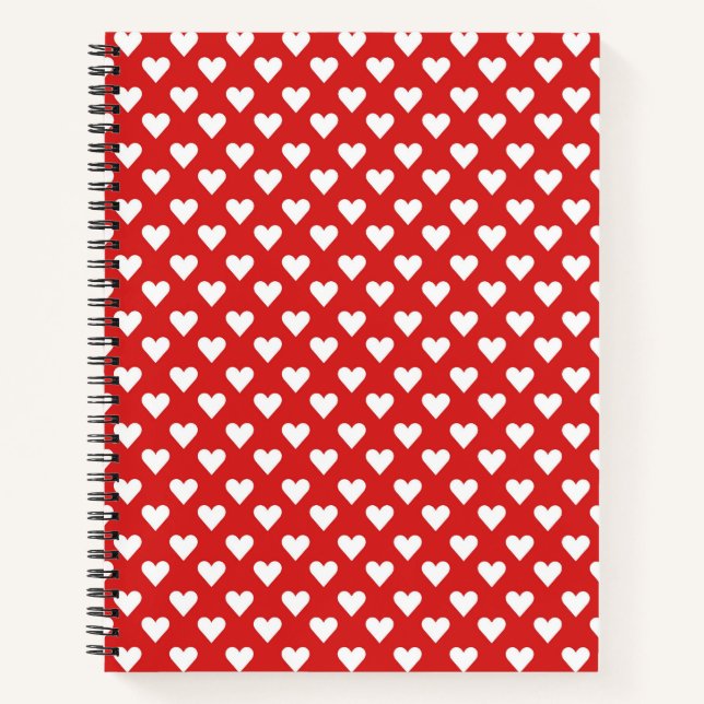 CUADERNO ROJO CON FILAS DE CORAZONES BLANCOS (Anverso)
