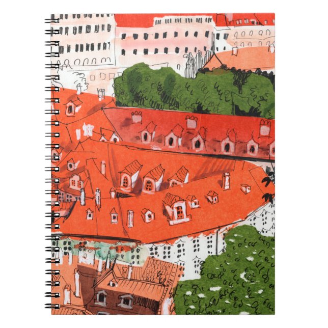 Cuaderno Rojo de los techos de Praga Esbozo de Collage Chec (Frente)