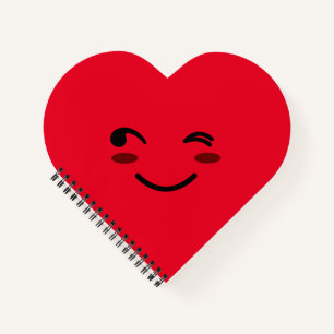 Cuaderno Rojo Feliz Cara Sonriente Corazón Personalizado Cu
