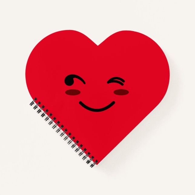 Cuaderno Rojo Feliz Cara Sonriente Corazón Personalizado Cu (Anverso)