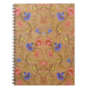 Cuaderno Rojo Imperial y Dorado Entrelazado Floral de Seda 