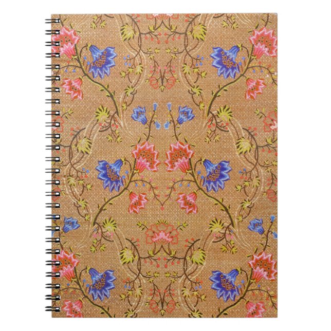 Cuaderno Rojo Imperial y Dorado Entrelazado Floral de Seda  (Frente)