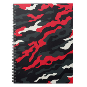 Cuaderno Rojo Negro Gris Blanco Patrón de Camuflaje Camo