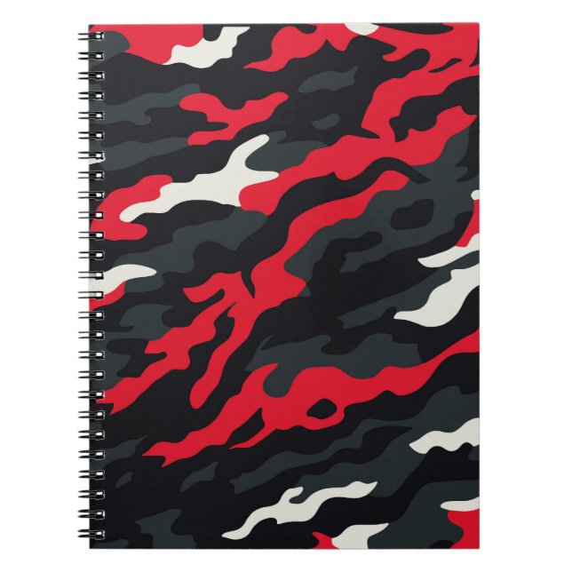 Cuaderno Rojo Negro Gris Blanco Patrón de Camuflaje Camo (Frente)