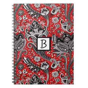 Cuaderno Rojo Negro y Blanco Floral Paisley Bohemio Boho