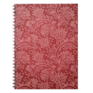 Cuaderno Rojo Paisley Damask Diseñador Floral Vintage Clási