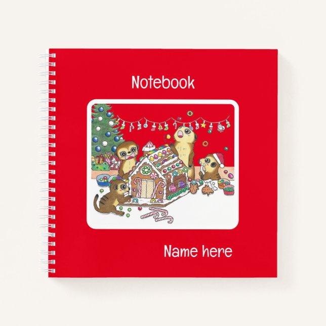 Cuaderno Rojo Personalizado de Suricatas Lindas (Anverso)