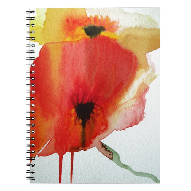 Cuaderno Rojo Poppies acuarela arte floral moderno (Frente)