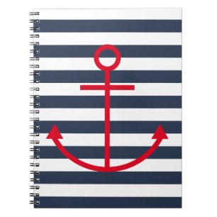 Cuaderno rojo rayado del ancla