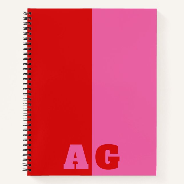 Cuaderno Rojo Rayas Rosa Monograma Negrita (Anverso)