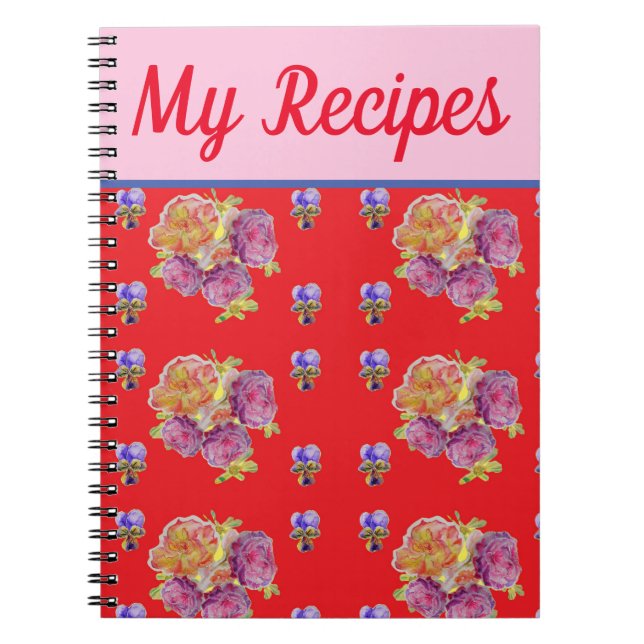 Cuaderno Rojo Rosa Mi libro de recetas Flor Agua arte (Frente)