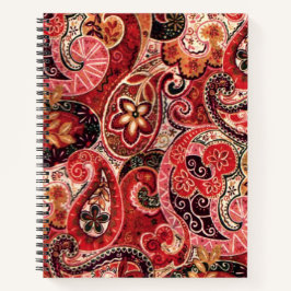 Cuaderno Rojo, Rosa y Negro Vintage Paisley Floral