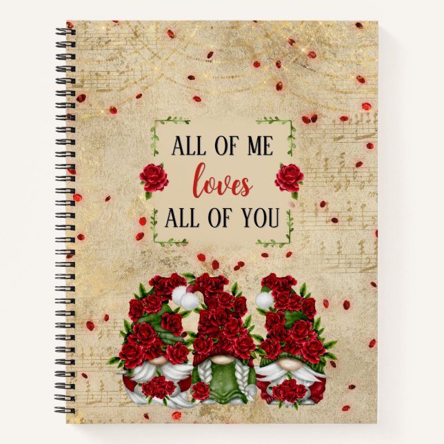 Cuaderno Rojo Rose Gnomes con música de hojas (Anverso)