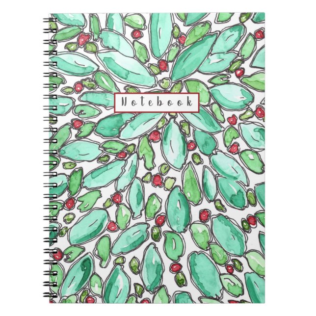 Cuaderno Rojo Verde Blanco Diversión y Hermoso Botánico  (Frente)
