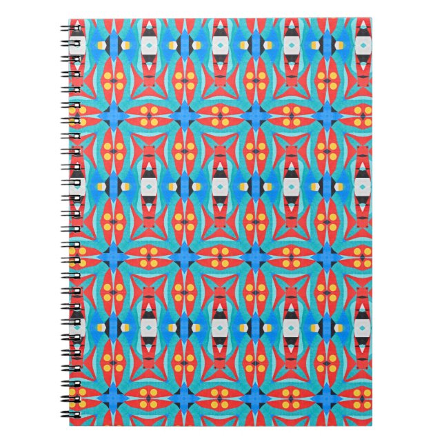 Cuaderno rojo y azul con patrón tribal africano (Frente)