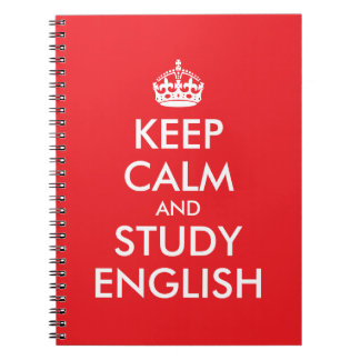 Cuaderno Rojo y Blanco Mantén la Calma y Estudia Inglés