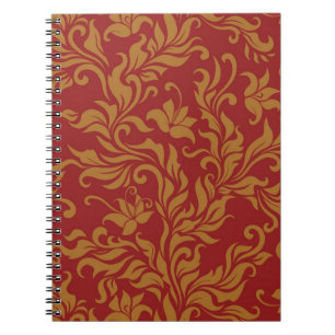 Cuaderno Rojo y estampado de flores del oro