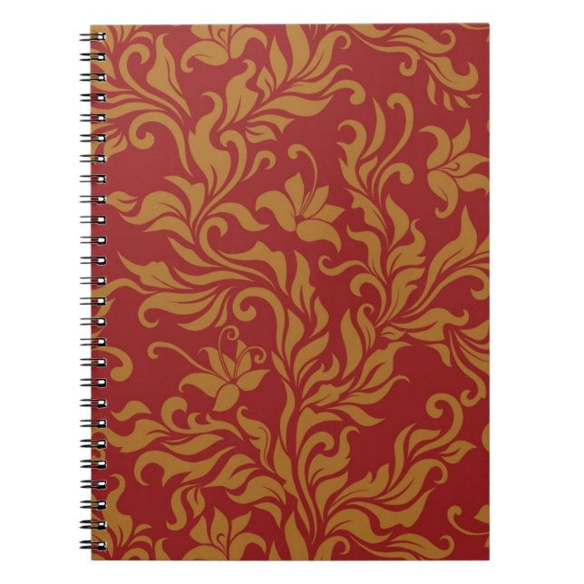 Cuaderno Rojo y estampado de flores del oro (Frente)