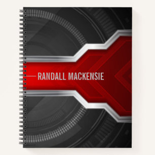 Cuaderno Rojo y negro con temática tecnológica personalizad
