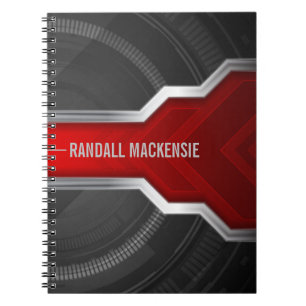 Cuaderno Rojo y negro con temática tecnológica personalizad
