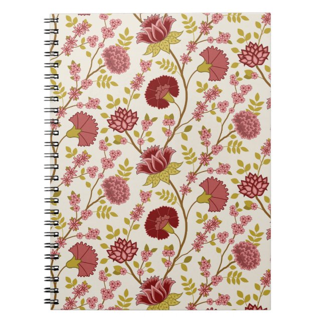 Cuaderno Rojos de patrón floral jacobino rosan crema de oro (Frente)
