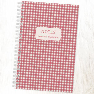 Cuaderno Rojos Rosa Gingham Moderno Personalizado