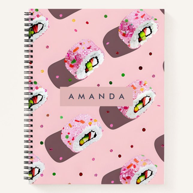 Cuaderno Rollo de Sushi Rosa Juguetón Personalizado (Anverso)