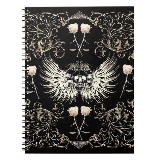 Cuaderno Romance Gótico Victoriano Calavera Alas y Rosas Bl (Frente)