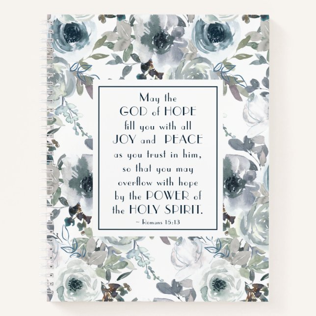 Cuaderno Romanos 15:13 Dios de esperanza, floral (Anverso)