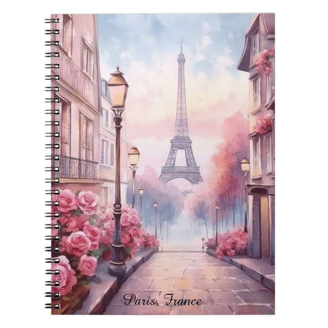 Cuaderno Romantic Paris France – Eiffel Tower Floral (Frente)