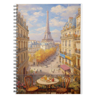 Cuaderno Romantic Parisian Balcony View Oil Painting